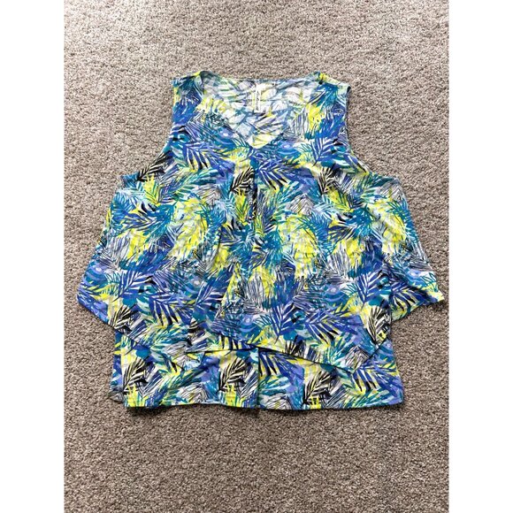 LULU B Leaf Print Sleeveless V-Neck Layered Top Womens 1X - Picture 2 of 8